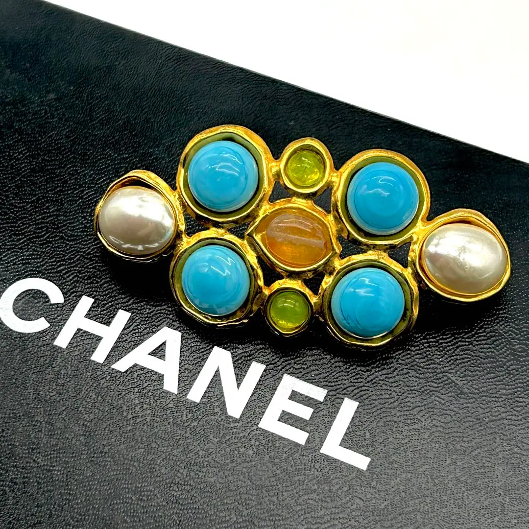 シャネル ヴィンテージ フラワー ブローチ グリーン グリポア
