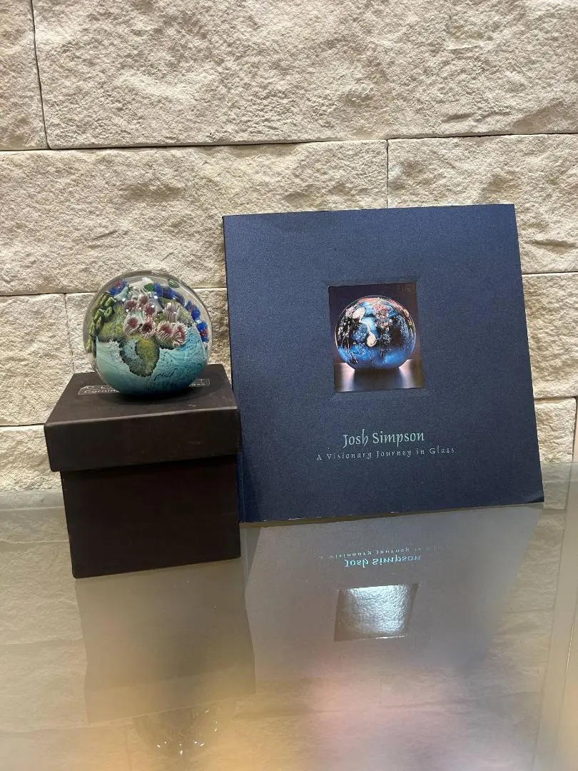 Josh Simpson アート 青と緑の惑星模様 ガラス玉 JS02 作家