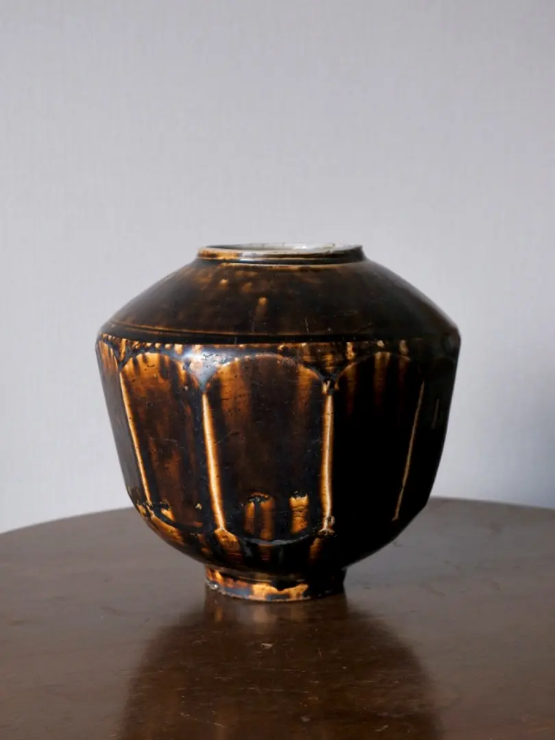 刊登至19日」李朝朝鮮美術飴釉面取大壺花瓶古民藝古道具Q2212