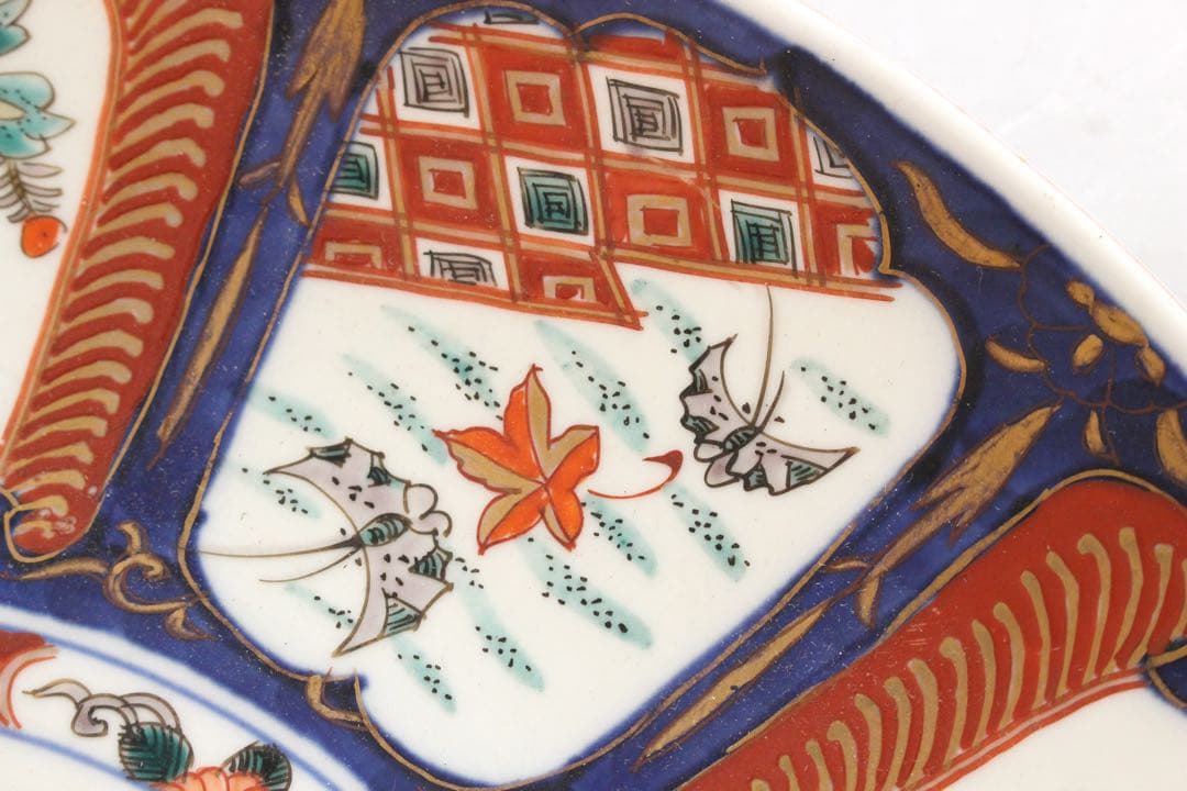 No4436 古伊万里 染錦大皿2点 赤絵 金襴手 鳳凰 花鳥 古美術 送料無料