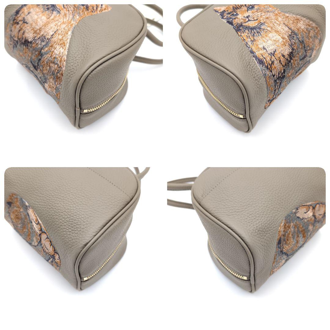 未使用級✨️ イアパピヨネ ねこ刺繍ボストンバッグ 猫刺繍 ミニ