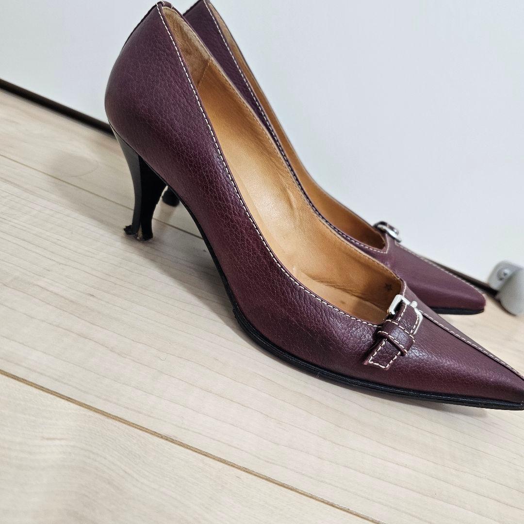 バーガンディ レザーハイヒール HERMES 23.5cm エルメス