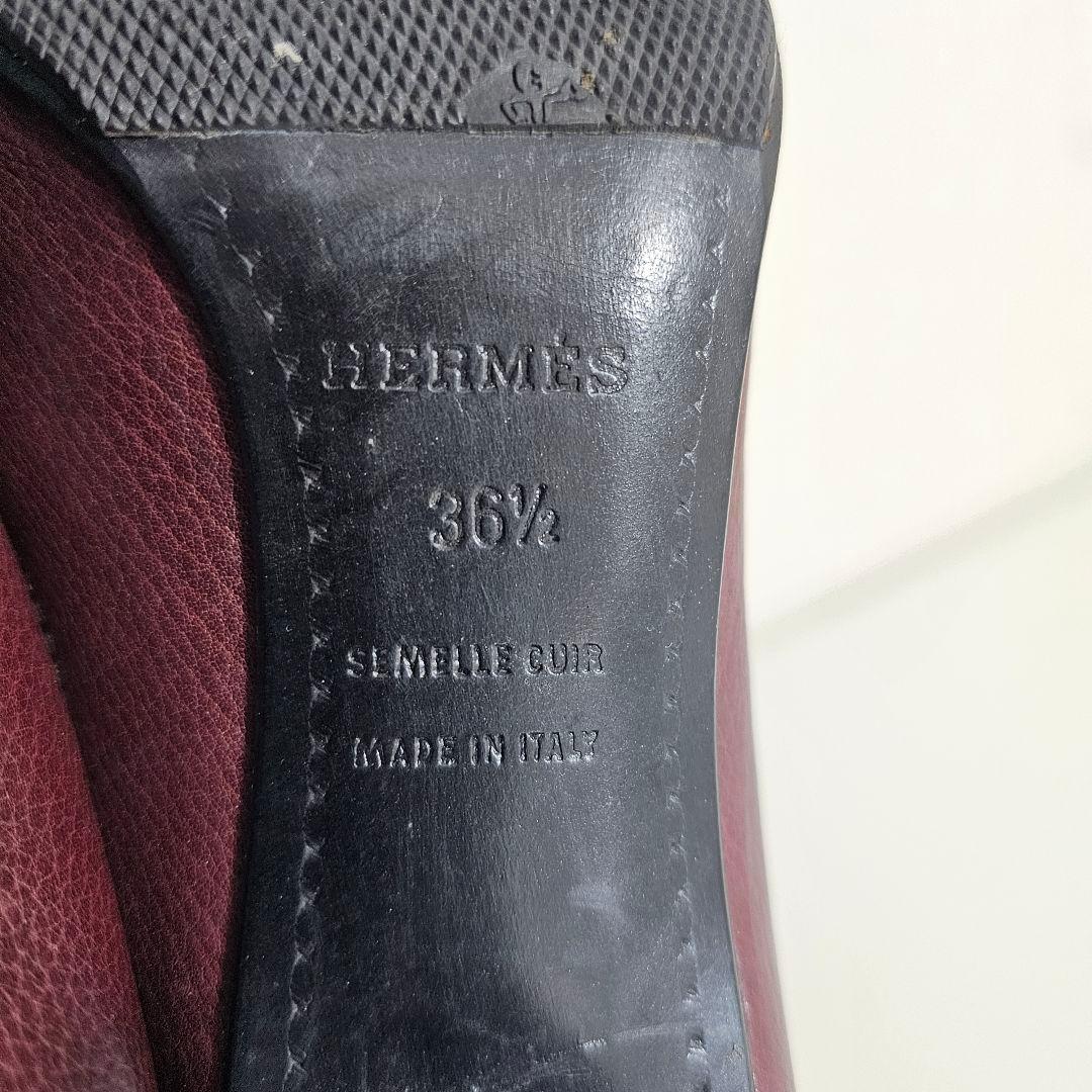 バーガンディ レザーハイヒール HERMES 23.5cm エルメス