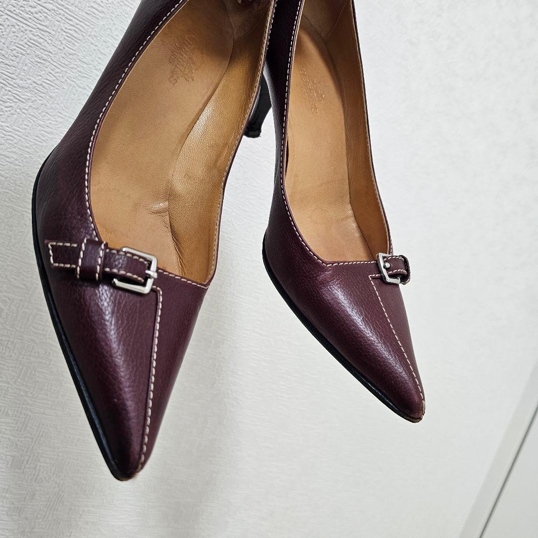 バーガンディ レザーハイヒール HERMES 23.5cm エルメス