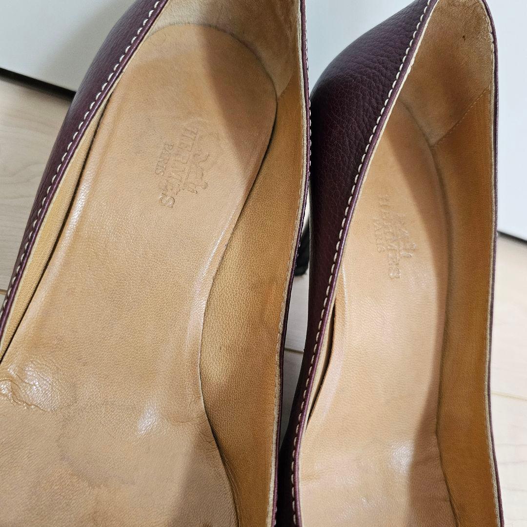 バーガンディ レザーハイヒール HERMES 23.5cm エルメス