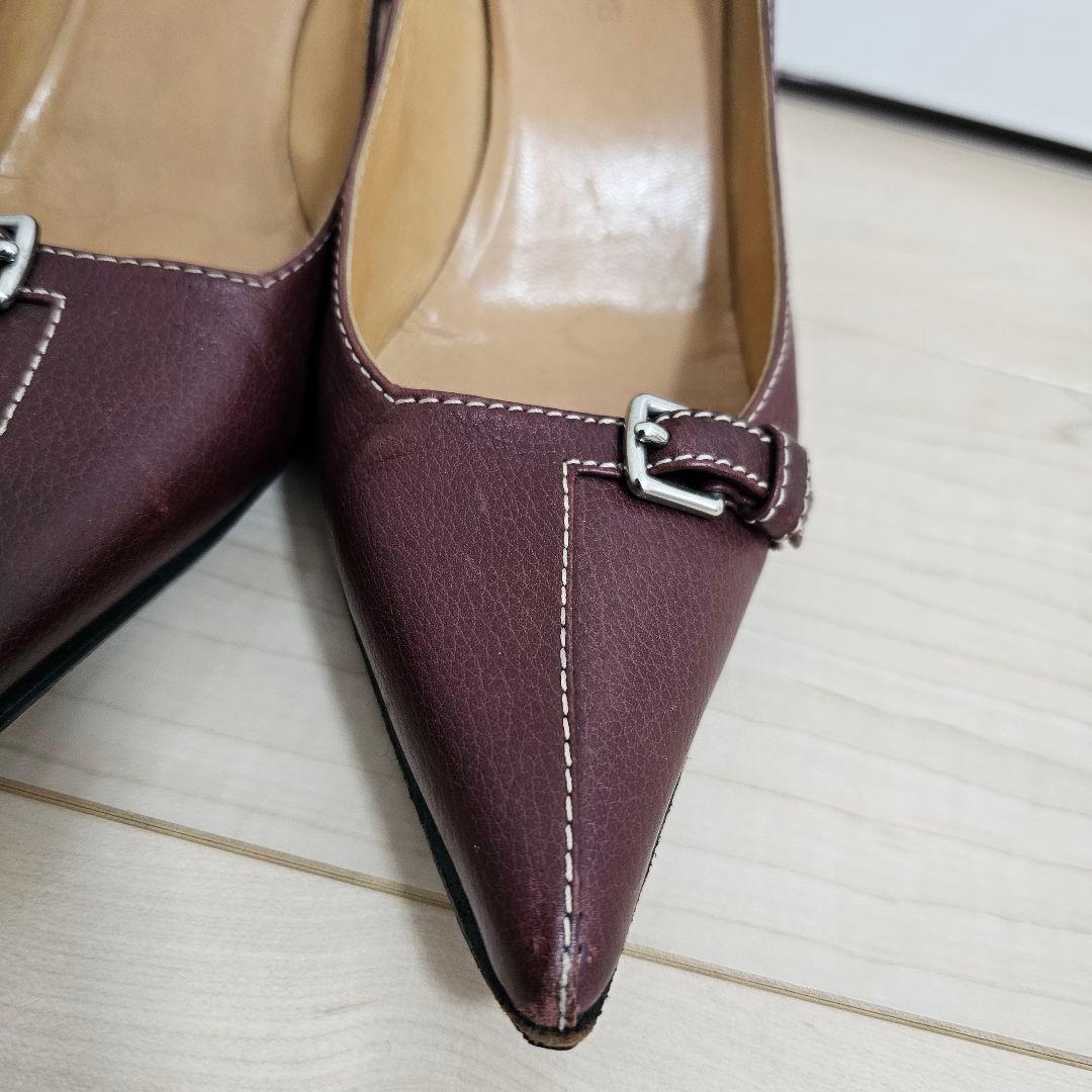 バーガンディ レザーハイヒール HERMES 23.5cm エルメス