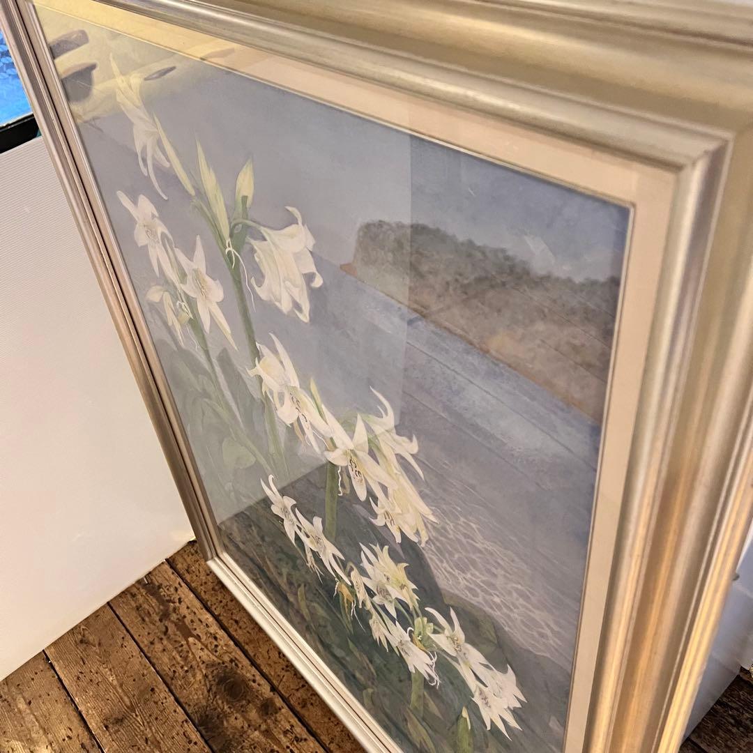 百合 ユリの花 水彩画 はまゆう シルバーフレーム 40号 壁掛け - メルカリ