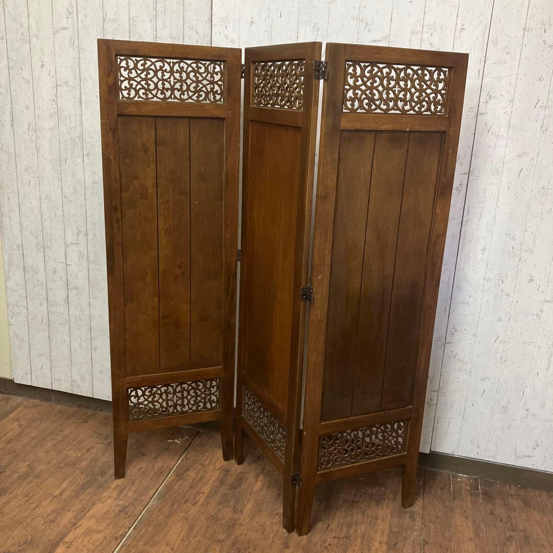 B-2 昭和レトロ アンティーク 木製 3連 パーテーション 衝立 ついたて