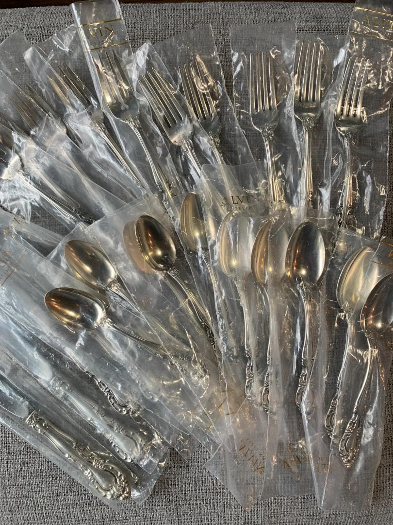 ALVIN　純銀 スターリングシルバー製カトラリー　5セット計25本　1315g 英国の銀食器、アンティークシルバーカトラリーのナイフ＆フォーク