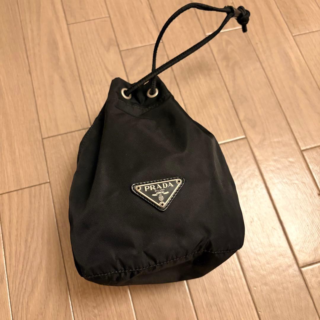 PRADA プラダ 巾着 ナイロン ポーチ 三角ロゴ ブラック