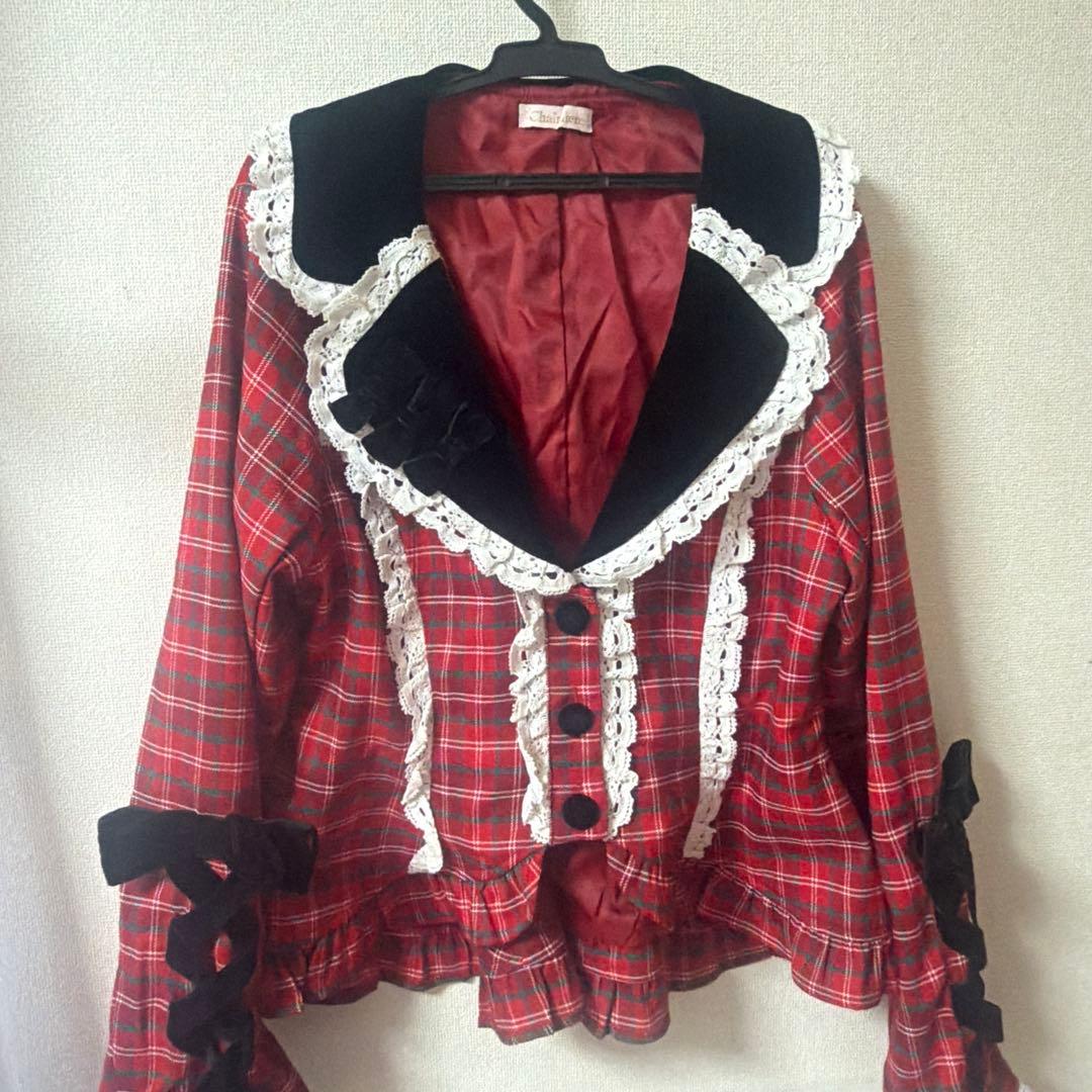 シャルミエール タータンチェック ジャケット スカート リボンクリップ