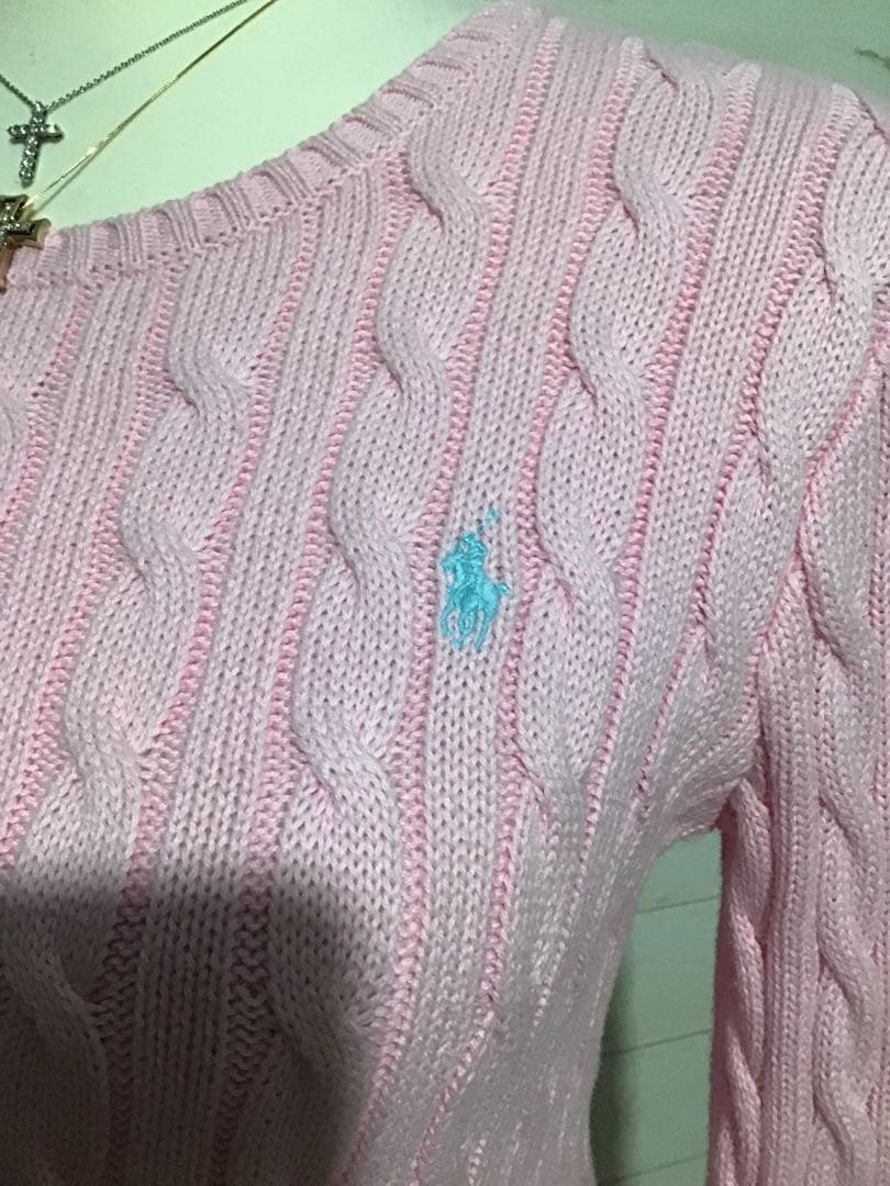 ☆ポロラルフローレン☆ポニー 刺繍 ピンク ケーブルニット - メルカリ