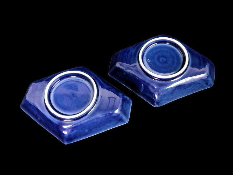 古伊万里 瑠璃 扇に桔梗の図 菱形変形皿 2客 D039AS-DAm