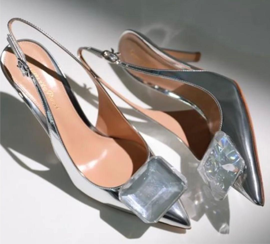 ジャンヴィトロッシ ☆ジェムストーンパンプス37シルバー