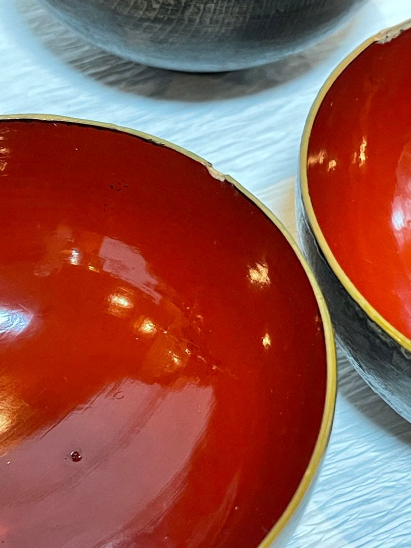 鉄錆塗 会津 吸物椀 9客 骨董 蓋付き椀 明治大正時代