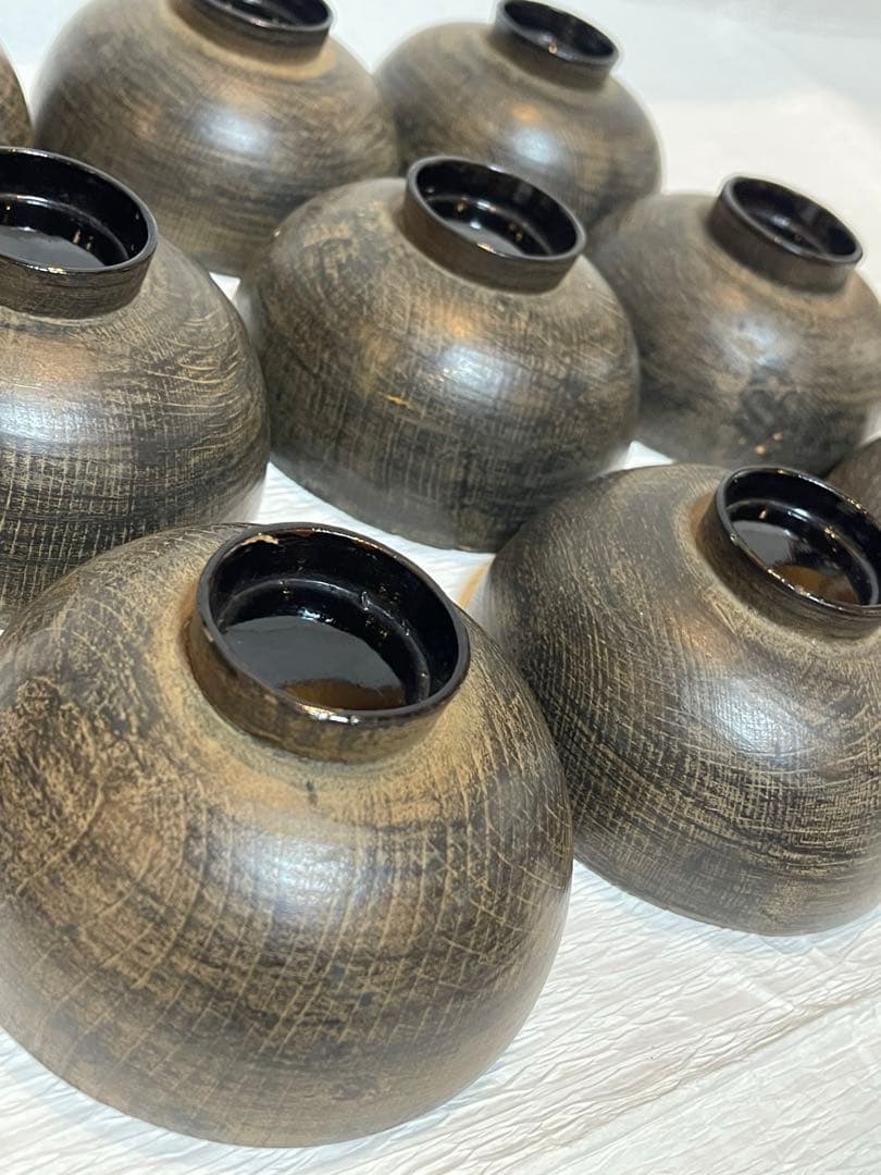 鉄錆塗 会津 吸物椀 9客 骨董 蓋付き椀 明治大正時代