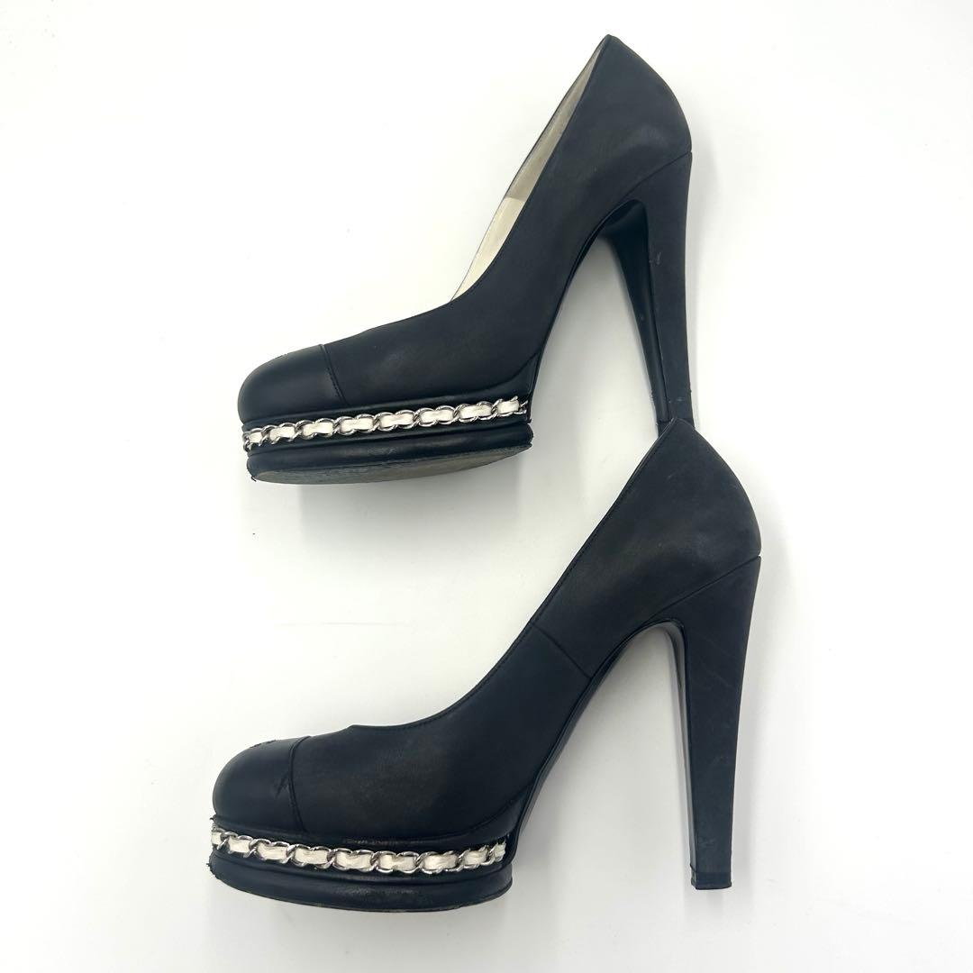 CHANEL シャネル パンプス ココマーク チェーン ブラック 23.5cm