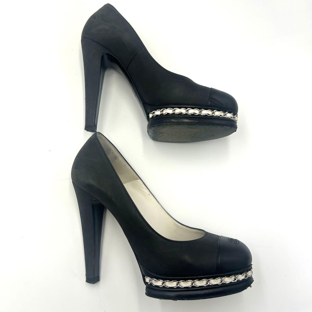 CHANEL シャネル パンプス ココマーク チェーン ブラック 23.5cm