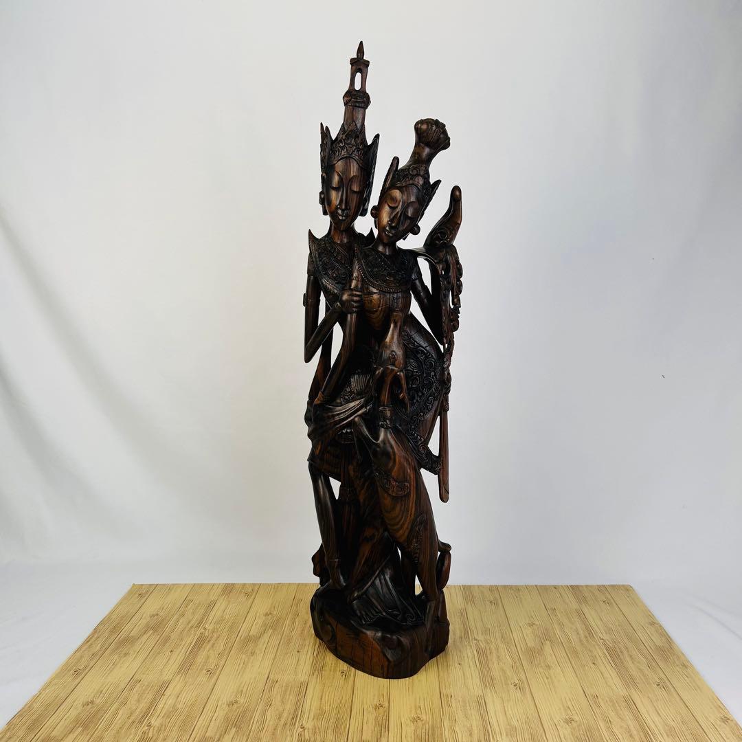 バリ島 木彫り 女性像 2人 高さ80cm 彫刻 黒檀 アンティーク 置物