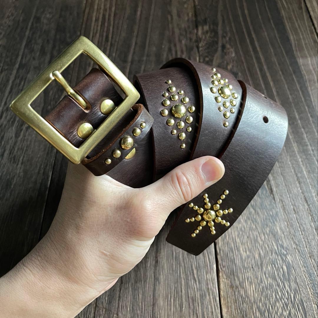 オーダー品 ディッキーズ874専用スタッズベルト ダークブラウン 真鍮