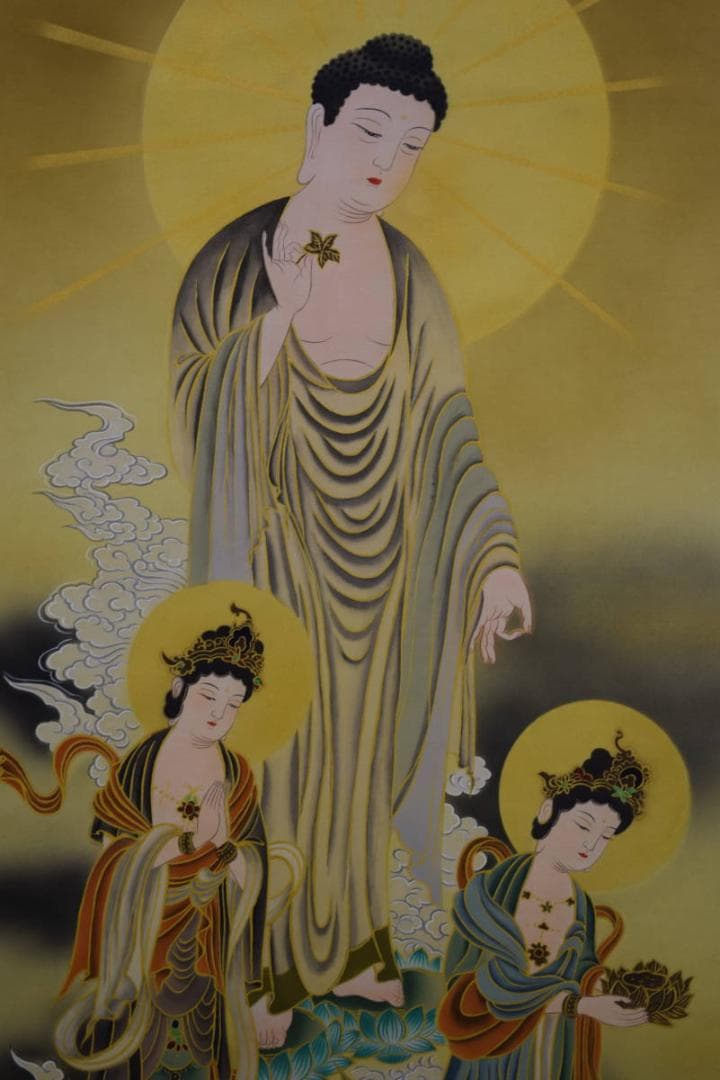 真作/福田素仙/三尊佛図/桐共箱付/布袋屋掛軸HE-951/ - メルカリ