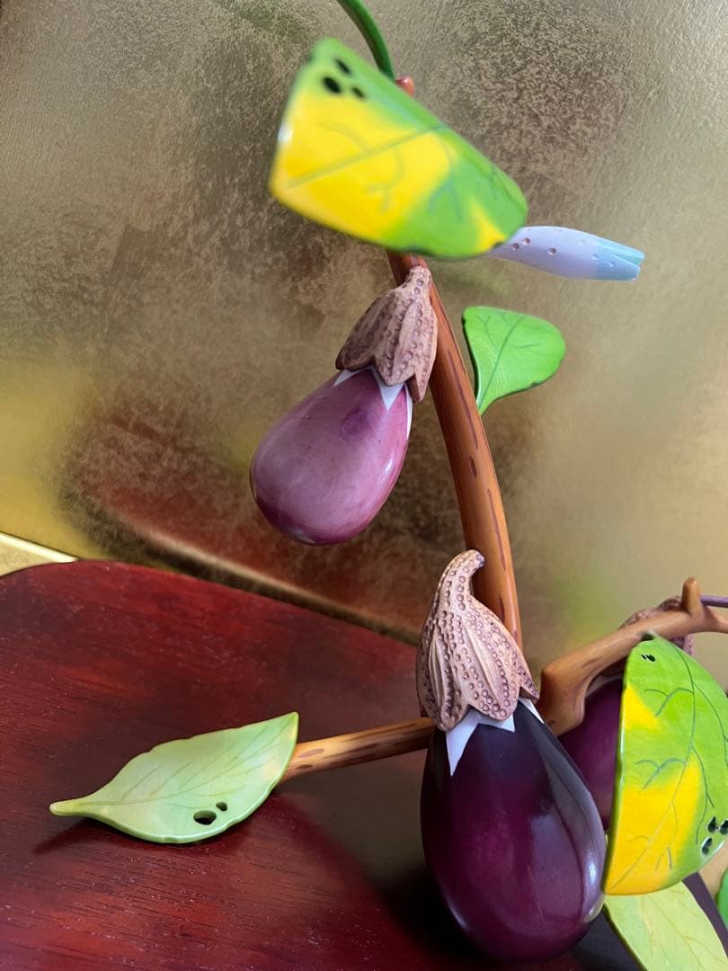 小針春水 茄子 色彩 彩色 極上 細密 彫刻 置物 縁起物