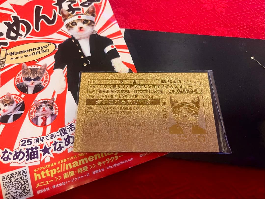 なめ猫　25周年記念　ゴールド　免許証　レア 限定