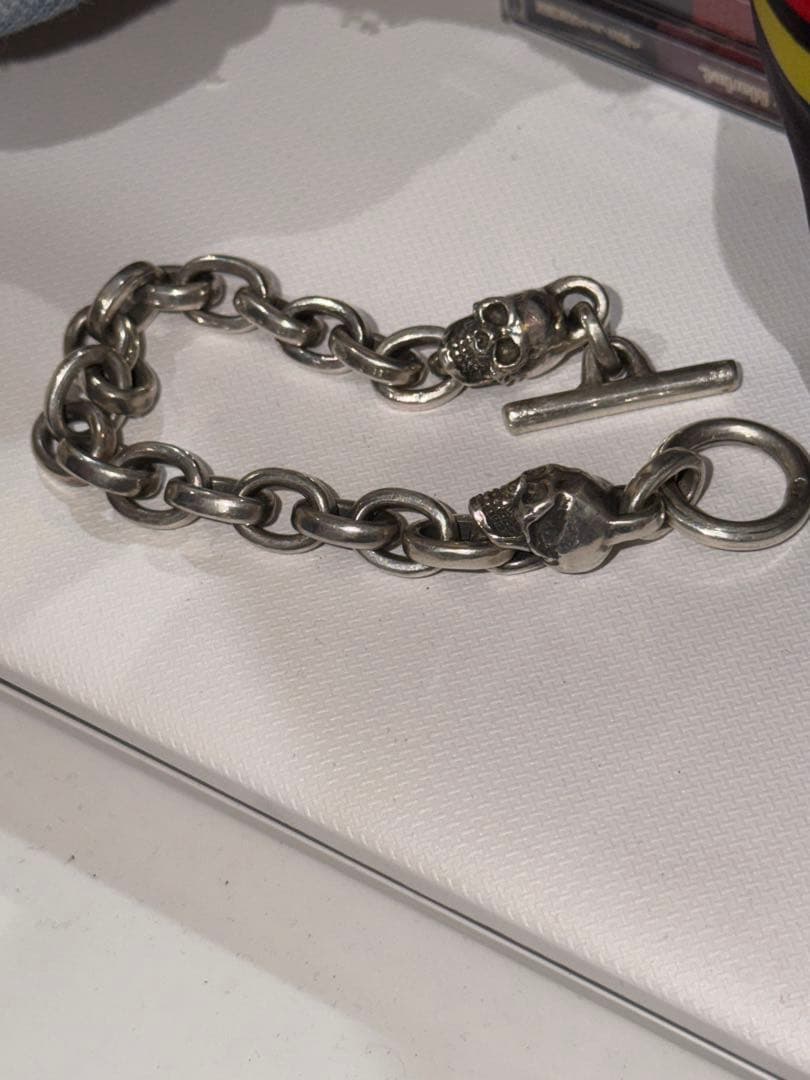 スカルブレスレット　全長約21cm シルバー925 スカルブレスレット 唐草ブレスレット 喜平ブレスレット