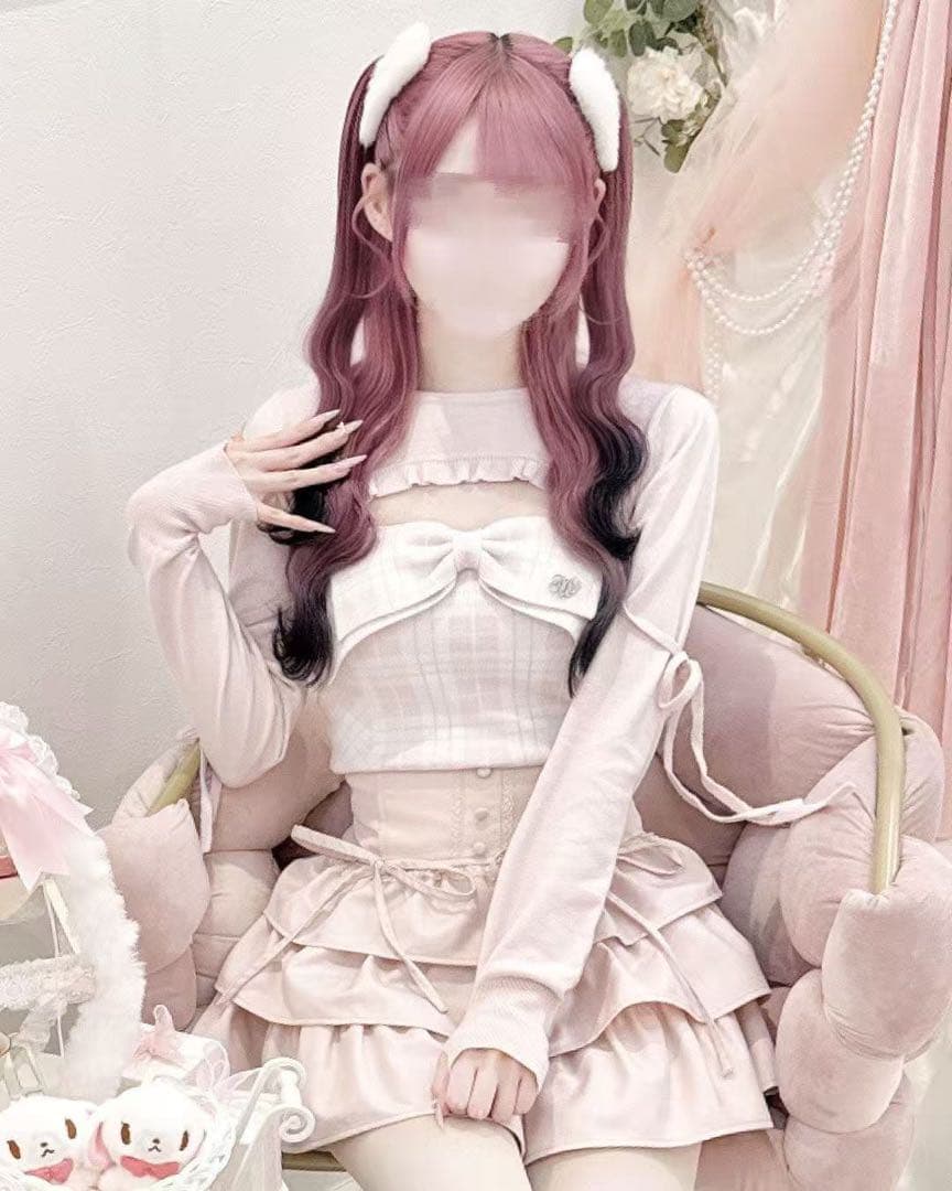 HONEYMEW ハニーミュウ ビッグリボンチェックアンサンブルトップス F