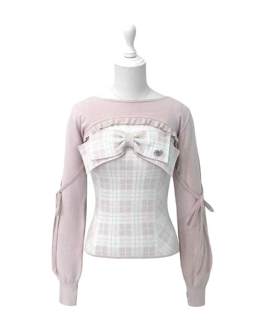 HONEYMEW ハニーミュウ ビッグリボンチェックアンサンブルトップス F