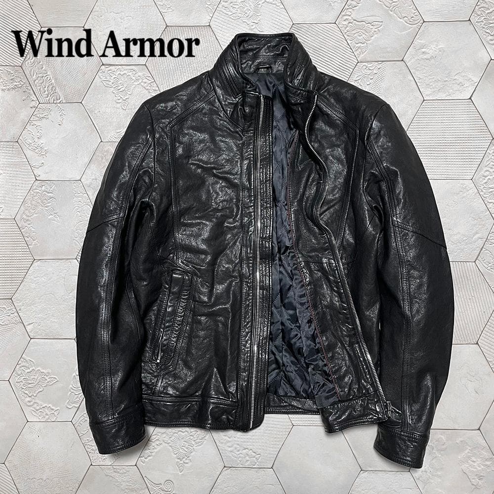 ニチワ社 ウィンドアーマー 中綿入り 羊革 シングルライダース 黒 L 023-902511030005_1.jpg