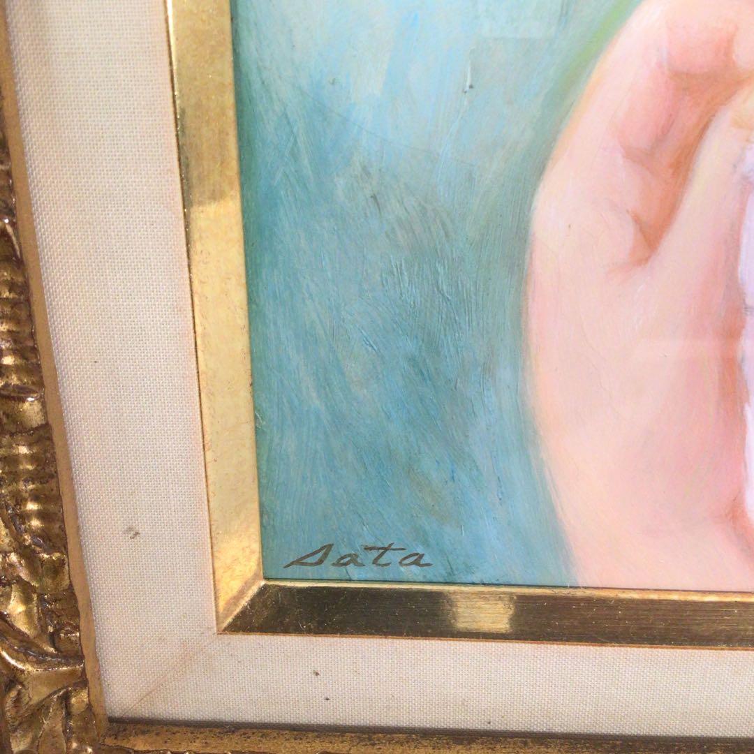 No3927 佐田昌治「花帽子の少女」 油彩画 直筆サイン 黄袋/畳箱 送料