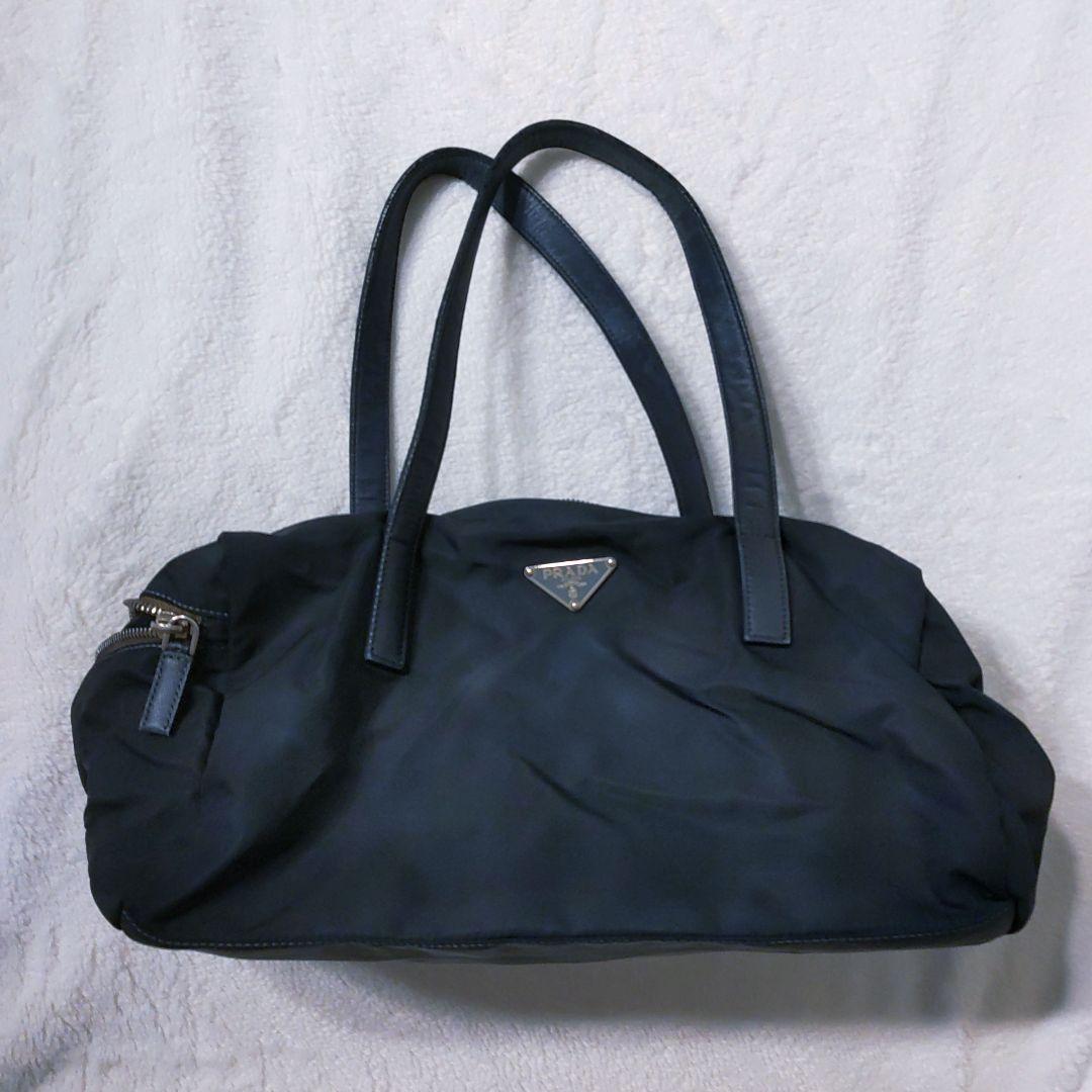 PRADA プラダ ナイロン レザーネイビー ミニボストン ハンドバッグ
