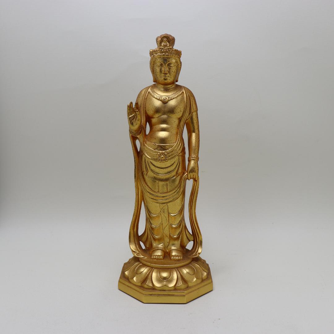 聖観音像　精山謹製　消し金メッキ　合金製　C-33