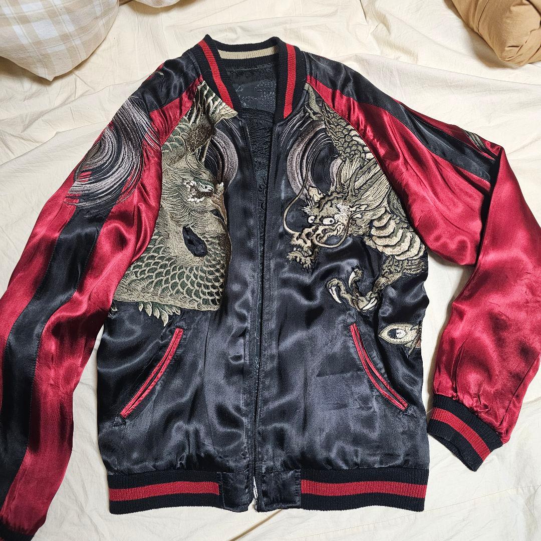 [内田] 花旅楽団　スカジャン　リバーシブル　刺繍 和柄 龍 鳳 M 花旅楽団[ﾊﾅﾀﾋﾞｶﾞｸﾀﾞﾝ] 渦龍柄 刺繍 リバーシブル 和柄スカジャン/SSJ