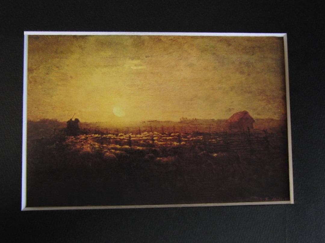 ジャン＝フランソワ・ミレー、【月明りの羊の囲い場】、希少な額装用画集より