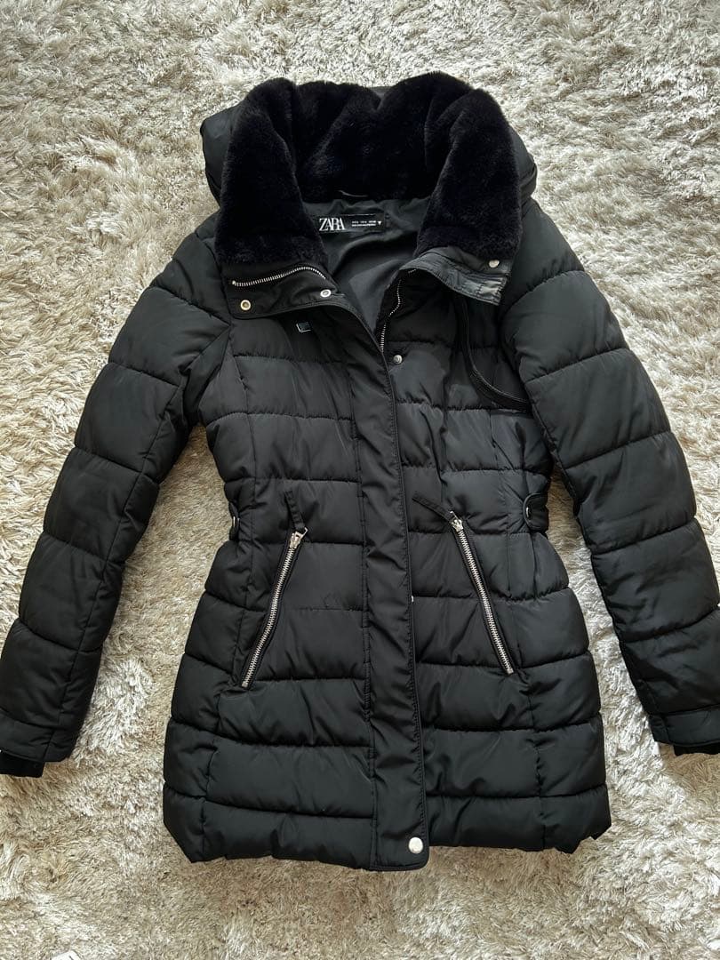 ZARA モコモコダウン ZARA】クロップド丈コンビパフジャケット 8073/229/800 (ZARA/ダウン