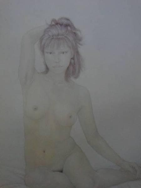 栗原喜依子、裸婦、希少・大判画集画、新品高級額・額装付、状態良好