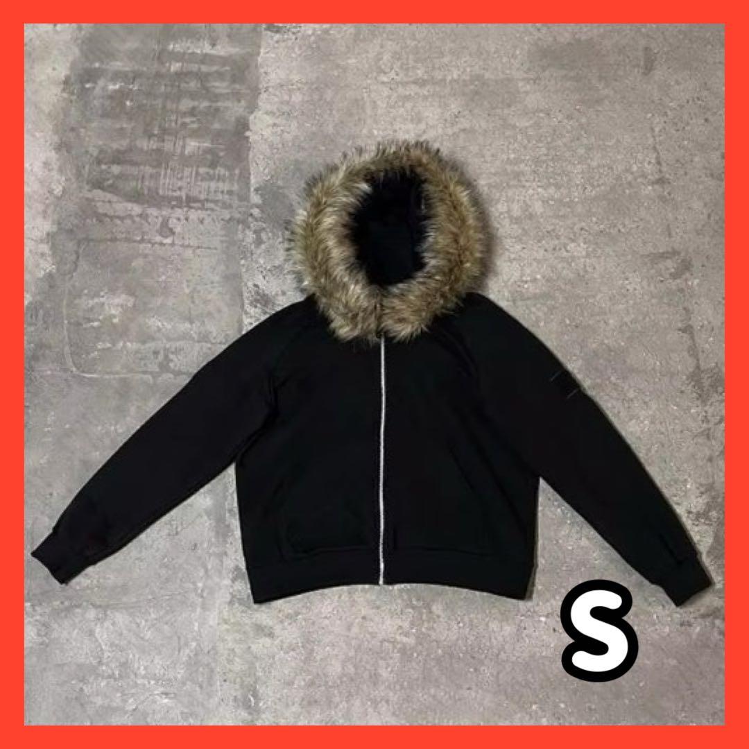 即納】ファー付きジップアップパーカー ファージャケット Y2K opium