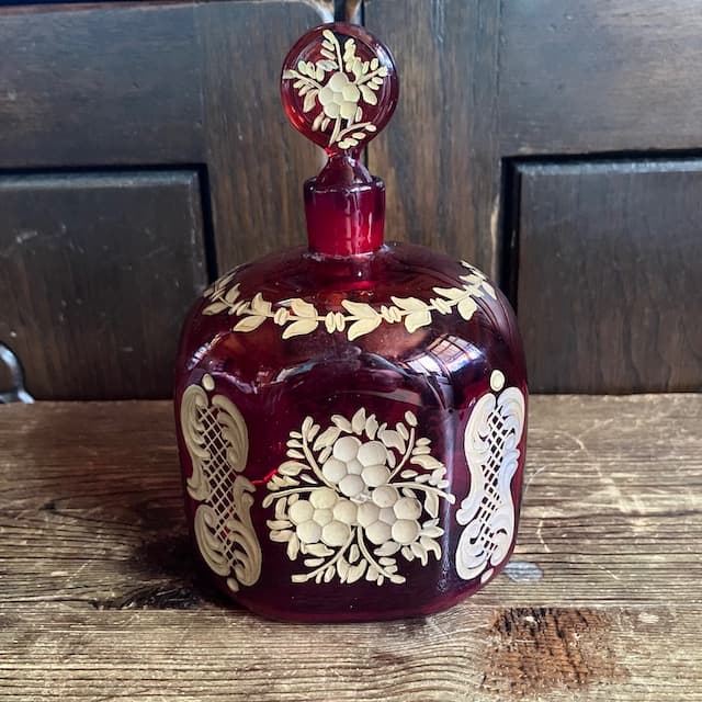 エナメル金彩 吹きガラス ルビーガラス パフューム ボトル リキュールボトル