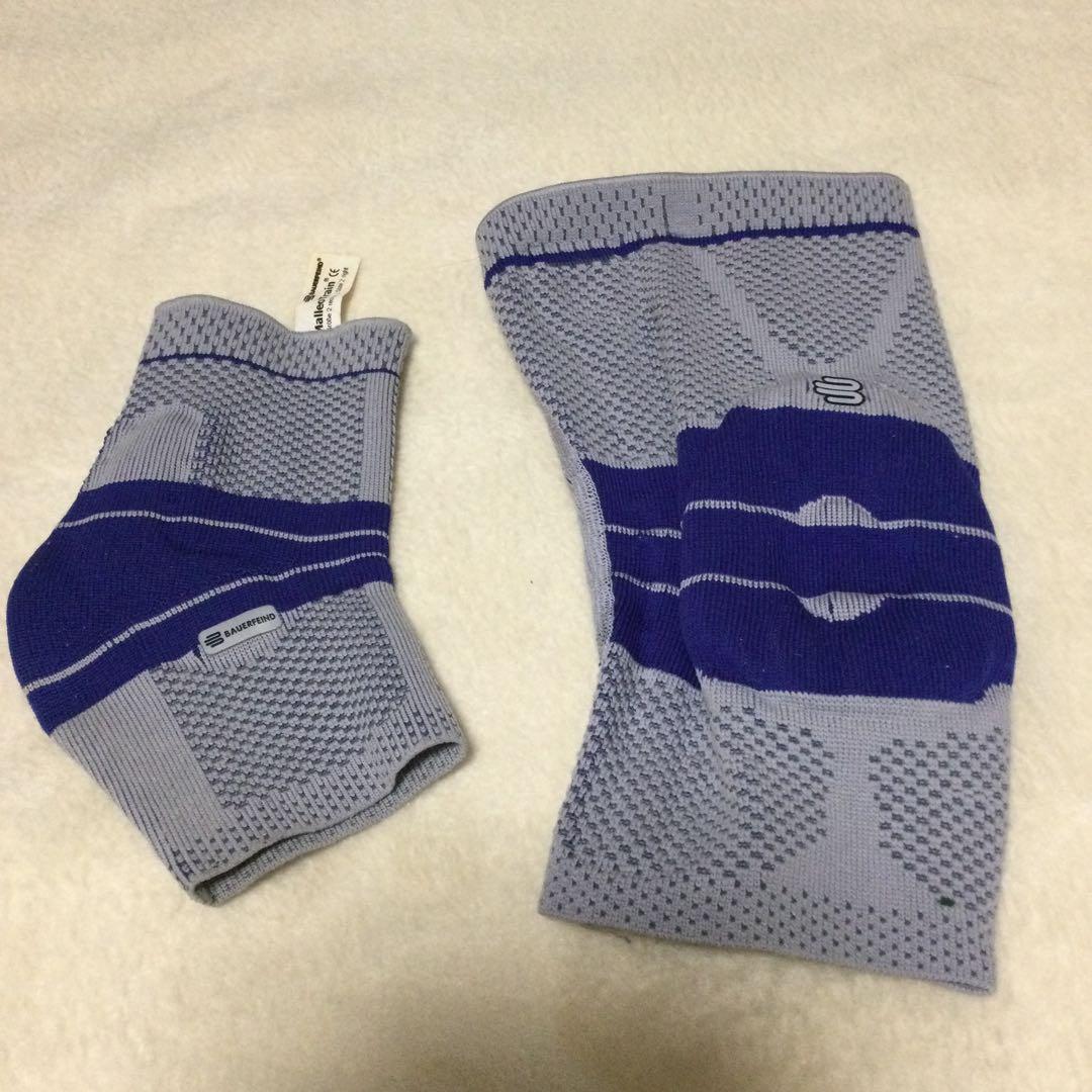 BAUERFEIND 足首、膝用サポーター 2つ　グレーと青のコンビネーション