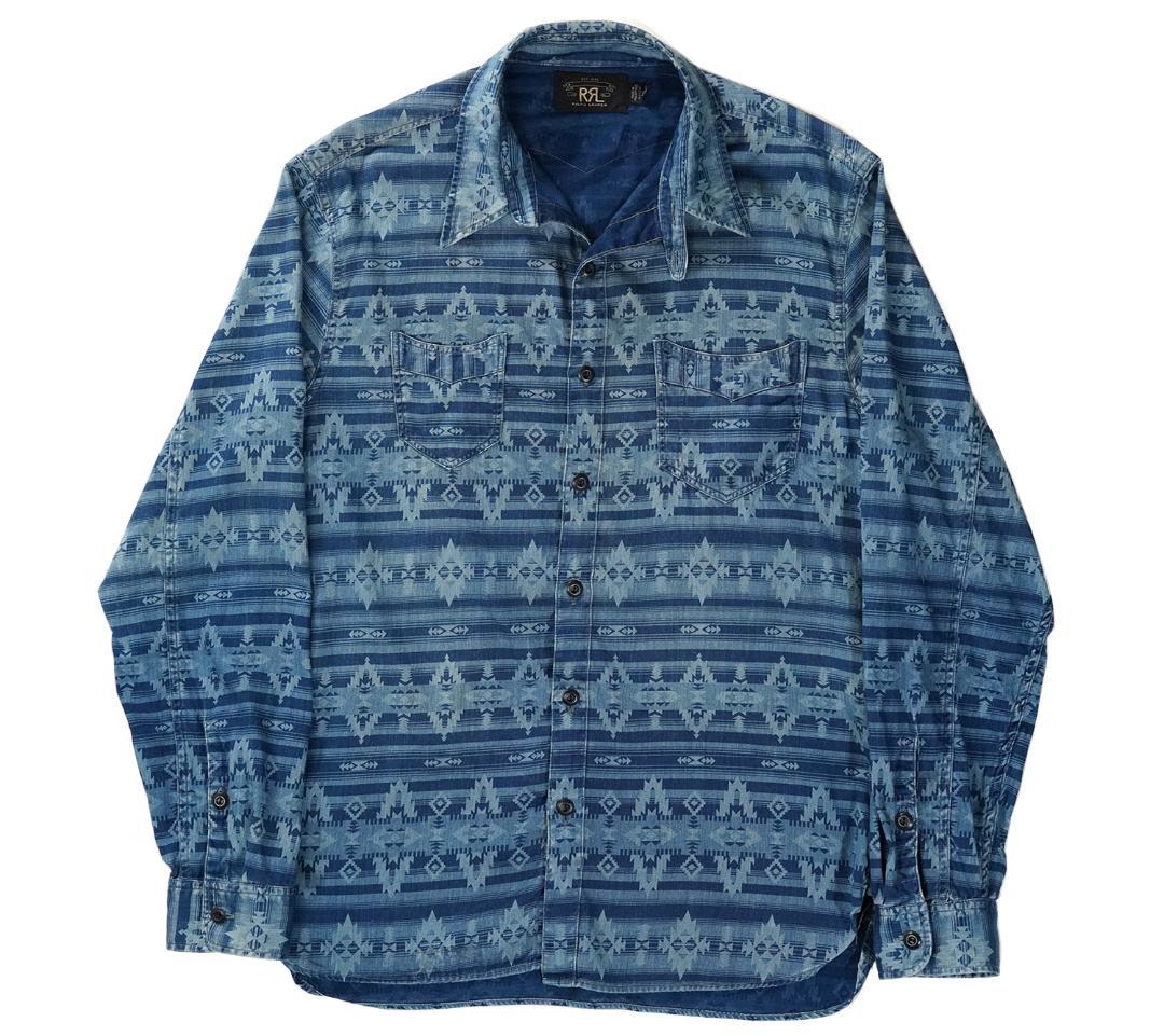 RRL 本藍染め インディゴ コットン サテン ワークシャツ ダブルアールエル