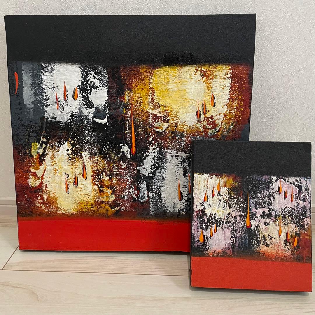 モダンアート　インテリア　抽象画　油絵　アジアン　バリ　2枚