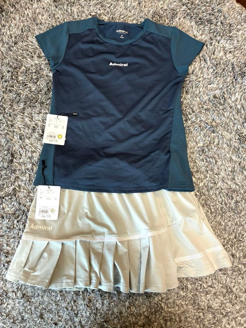 の*り様 Admiral テニスウェアM ネイビー/スコートLライトグレーセット Admiral（アドミラル） テニスウェア スコート レディース アシメ