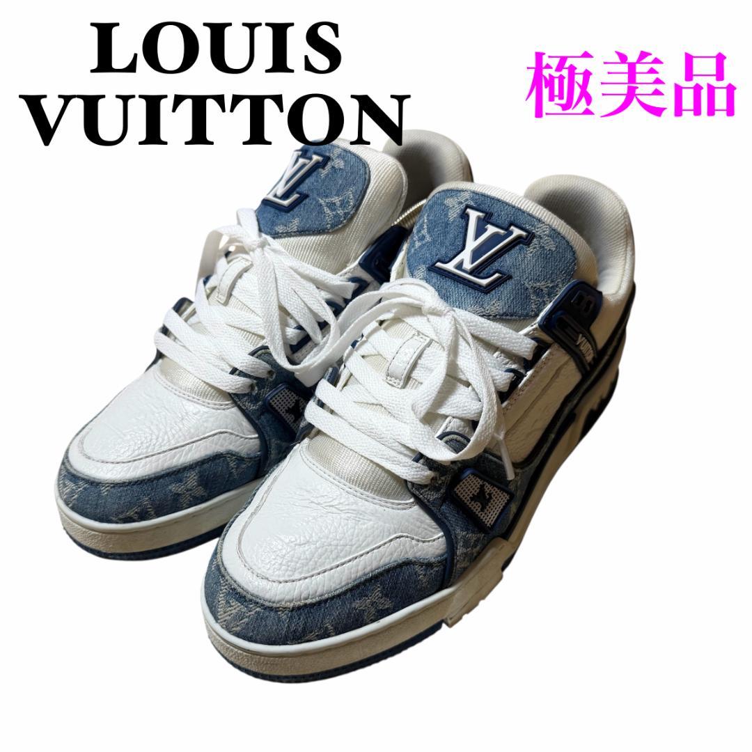 ルイヴィトン LV トレーナー スニーカー マリーヌ 靴 デニム メンズ 青