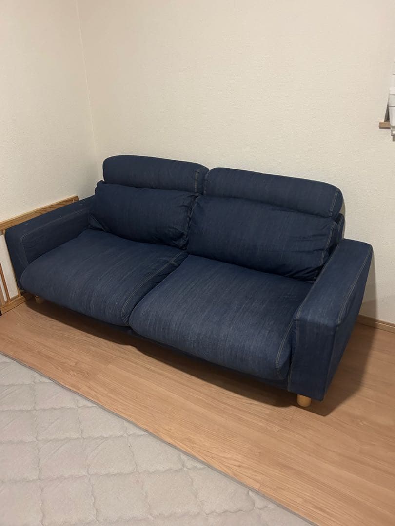 無印良品　ソファ　2.5シーター　デニム　ヘッドレストあり 値下げ/無印良品の綿デニムソファ 2.5シーター/フェザー ポケット