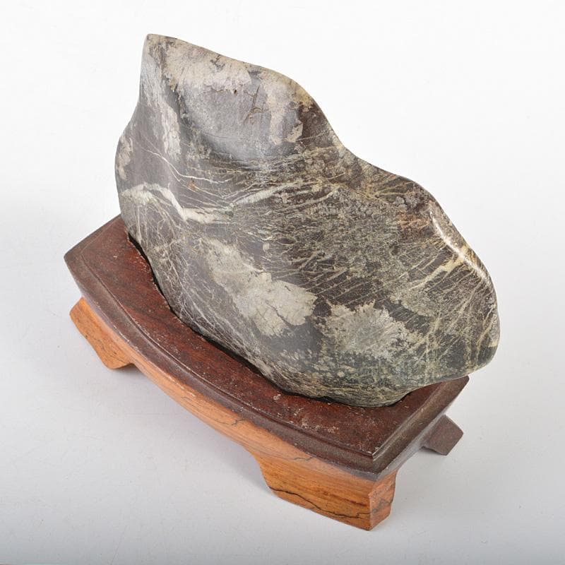 鑑賞石 天然石 菊花石 置物 重さ約627g 唐木台付 C 6297