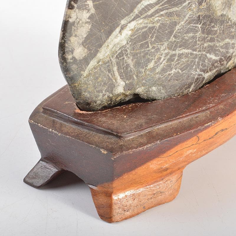 鑑賞石 天然石 菊花石 置物 重さ約627g 唐木台付 C 6297