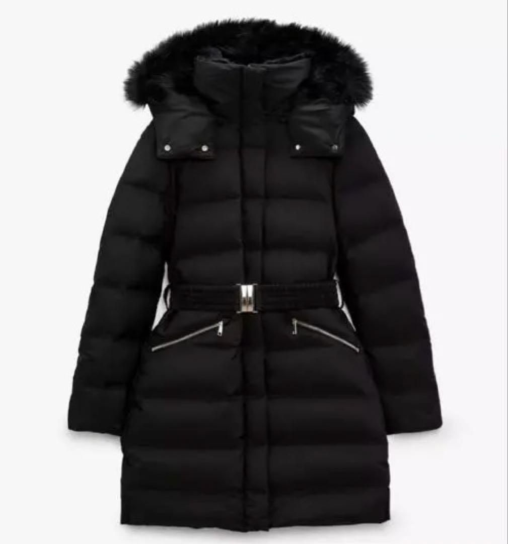 ZARA ザラ ダウンコート ジャケット ブラック ウエストベルト付き ブラック
