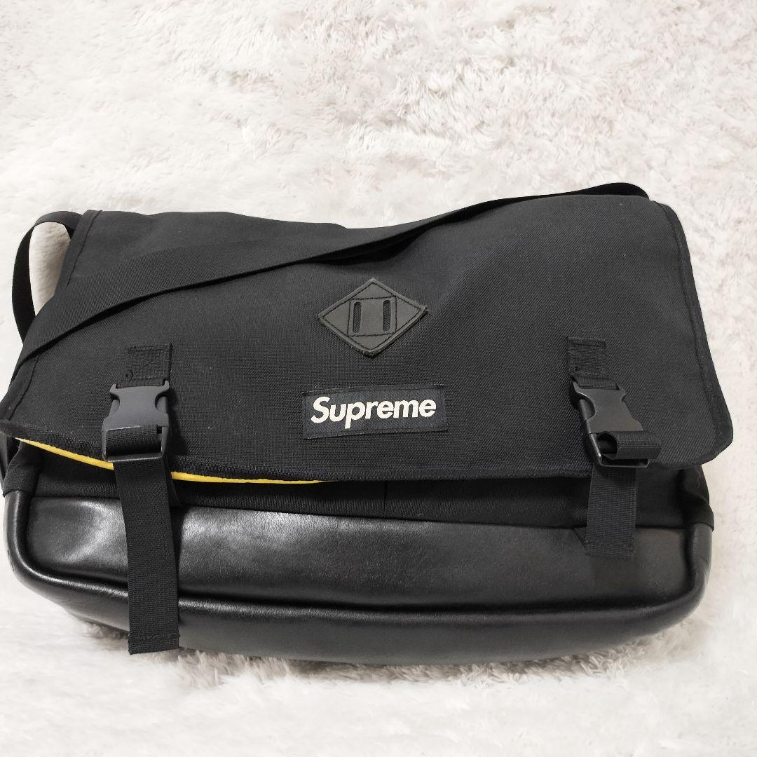 シュプリーム メッセンジャーバッグ ナイロン レザー 黒 黄色